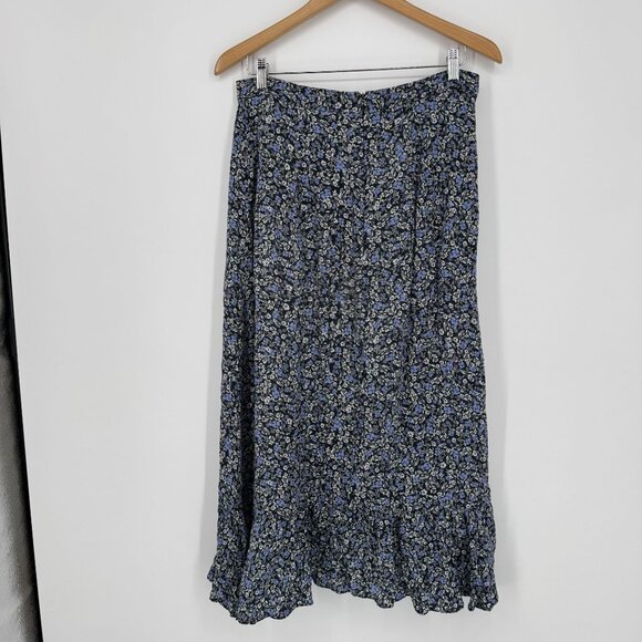 Yumi Kim Floral Maxi Skirt Womens Size L Ruffle Tulip Hem Flowy Rayon Tiered - Picture 7 of 8